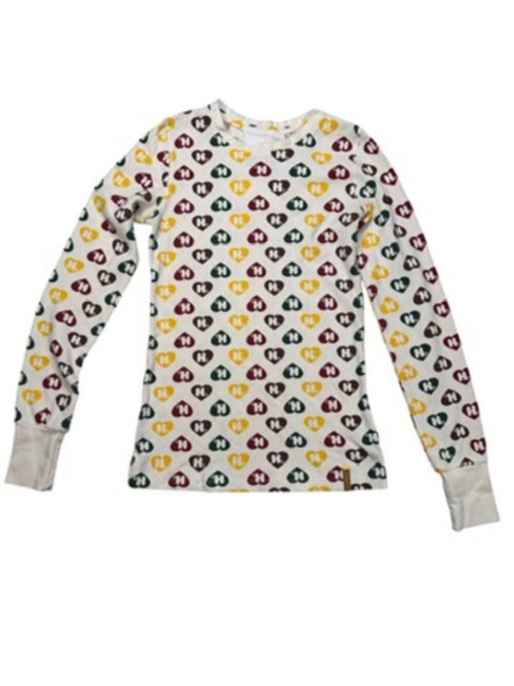 Harajuku Lovers Rasta Heart Logo Top Thermal Small Waffle Knit Shirt Stretch
